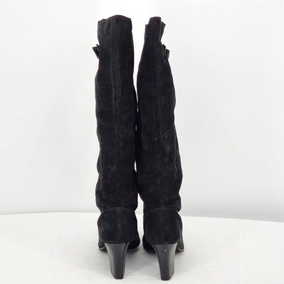 Michael Kors Buckle Suede Leather Black Tall Heeled Boots Size 10 - Picture 6 of 14